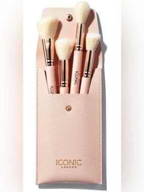 NIB ICONIC London Brush Set w/ Pink Travel Case – 4 Piece Set NEW